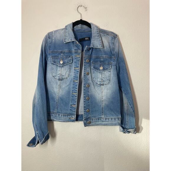 Kut from the Kloth Amelia Jean Jacket Small Womens Distressed Classic Trucker - Picture 2 of 5